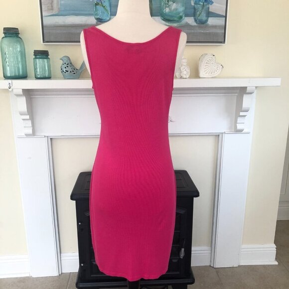 Bebe Rhinestone Logo Hot Pink Fitted Stretchy Dress Large - Picture 6 of 10